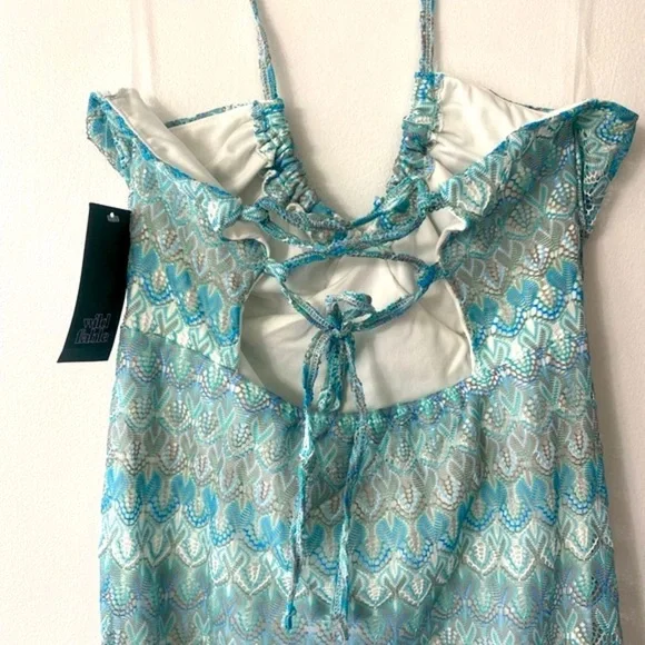 Crochet knit Bodycon Slip Dress Wild Fable Aqua Blue,midi dress, summer … - Picture 10 of 11